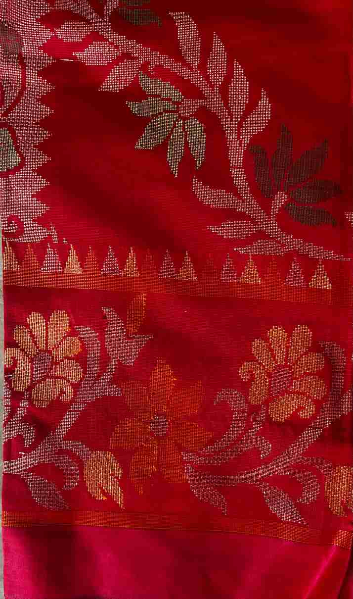 Soft Silk Jamdani Saree in Red