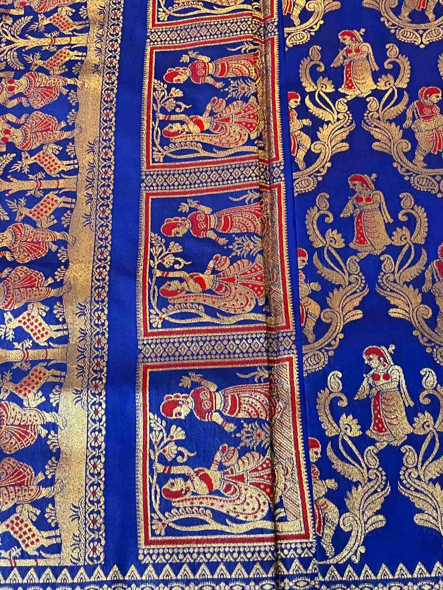 Swarnachari Silk Saree in Royal Blue with Mythological Zari Panels