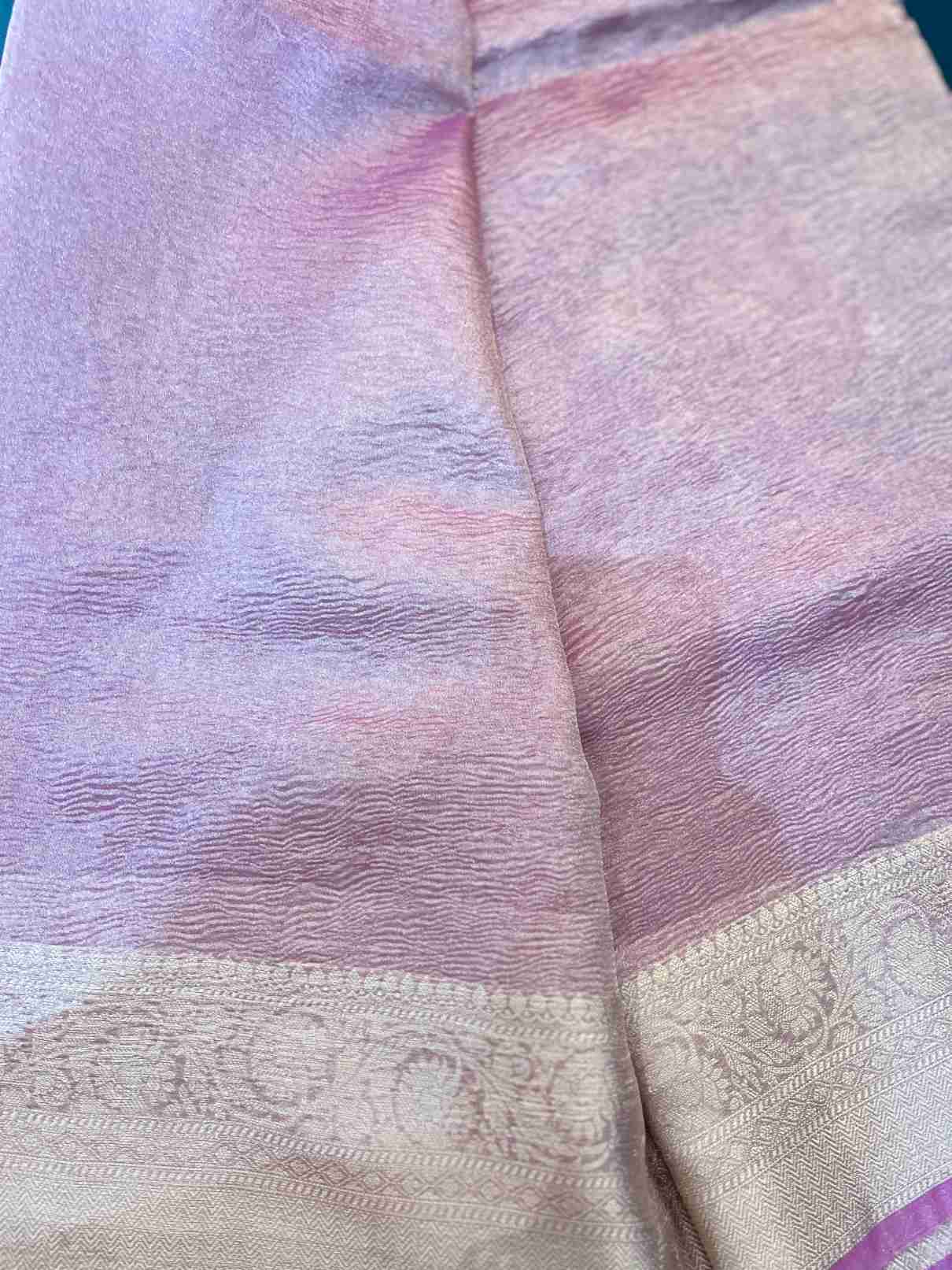 Banarasi Crush Tissue Saree in Pink with Zari Work