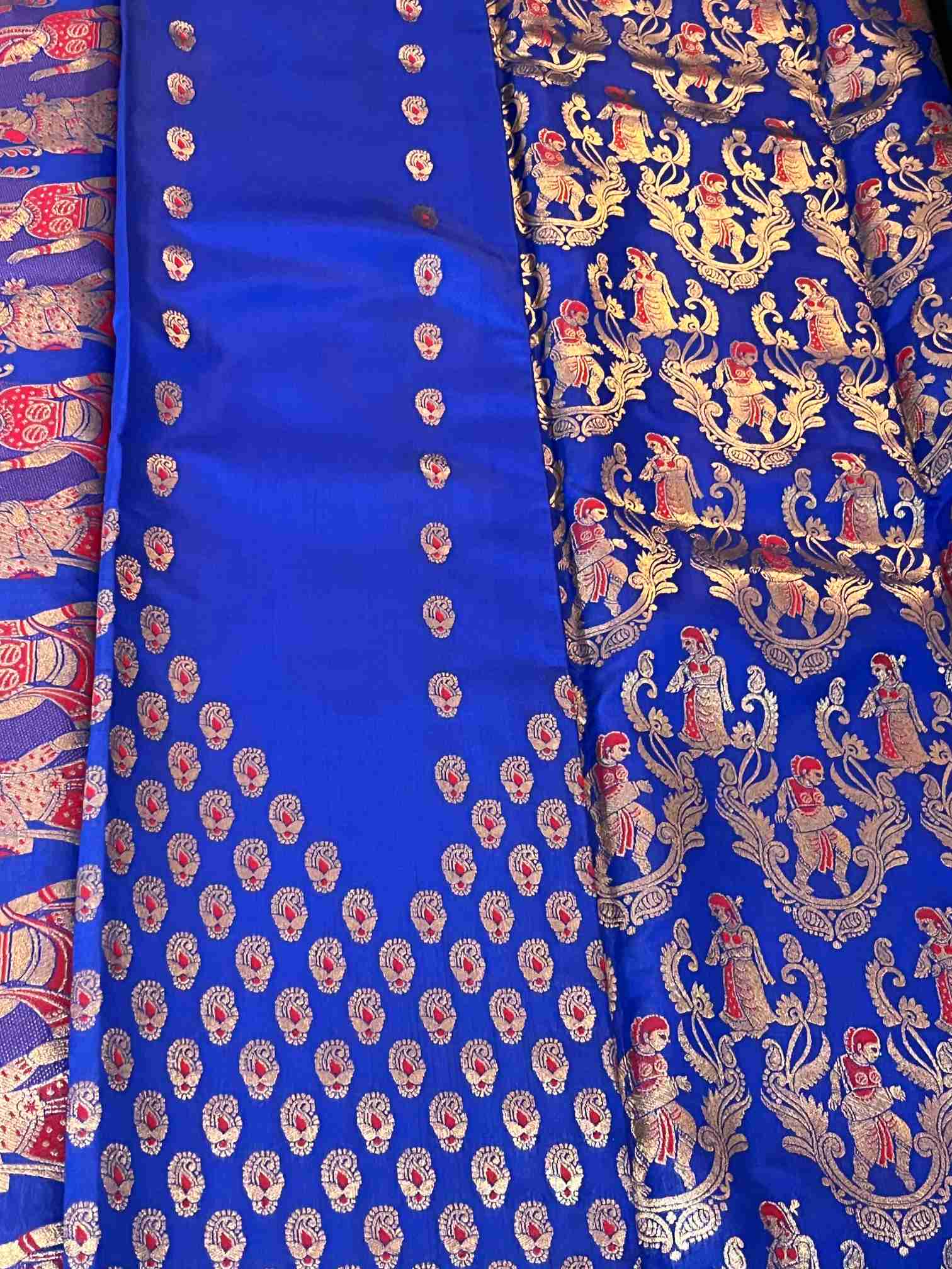 Swarnachari Silk Saree in Royal Blue with Mythological Zari Panels