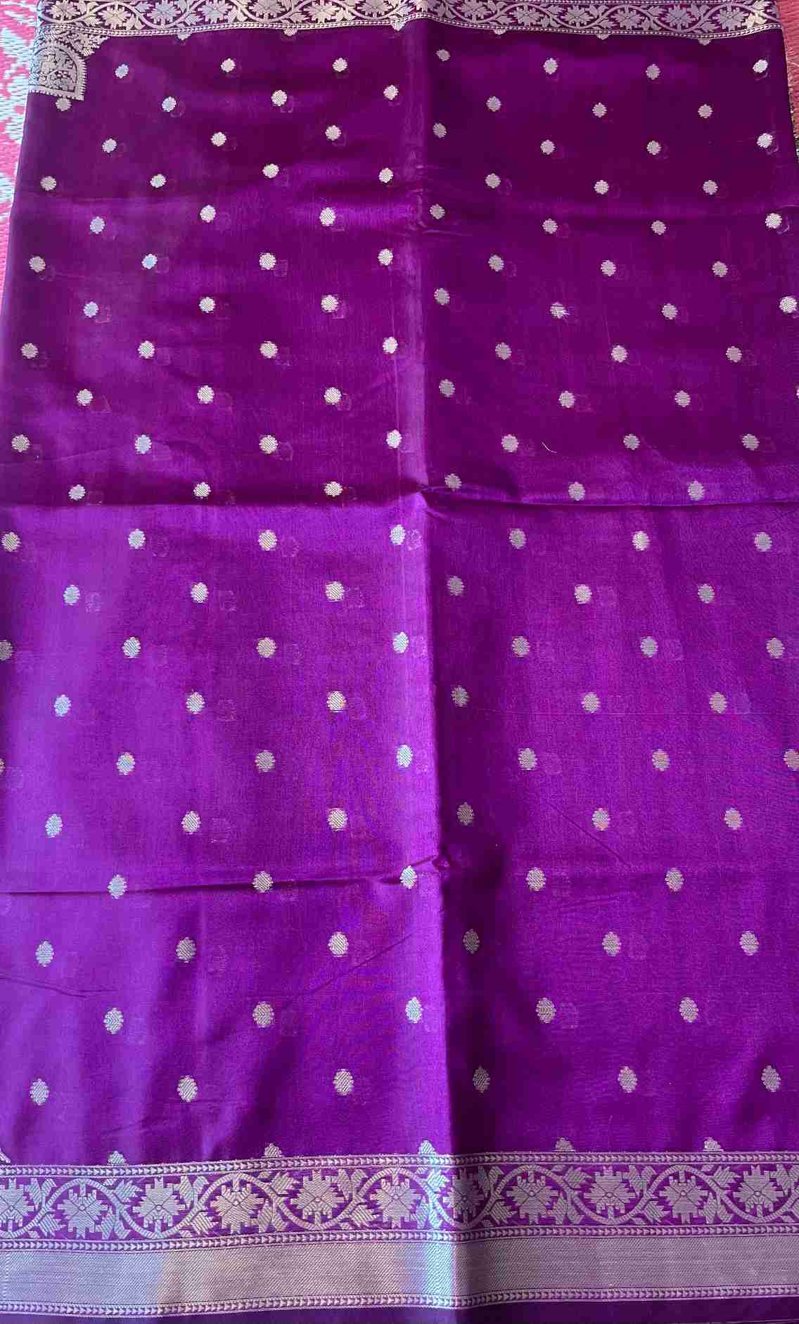 Banarasi Chanderi Silk Saree in Violet with Buti Zari Work