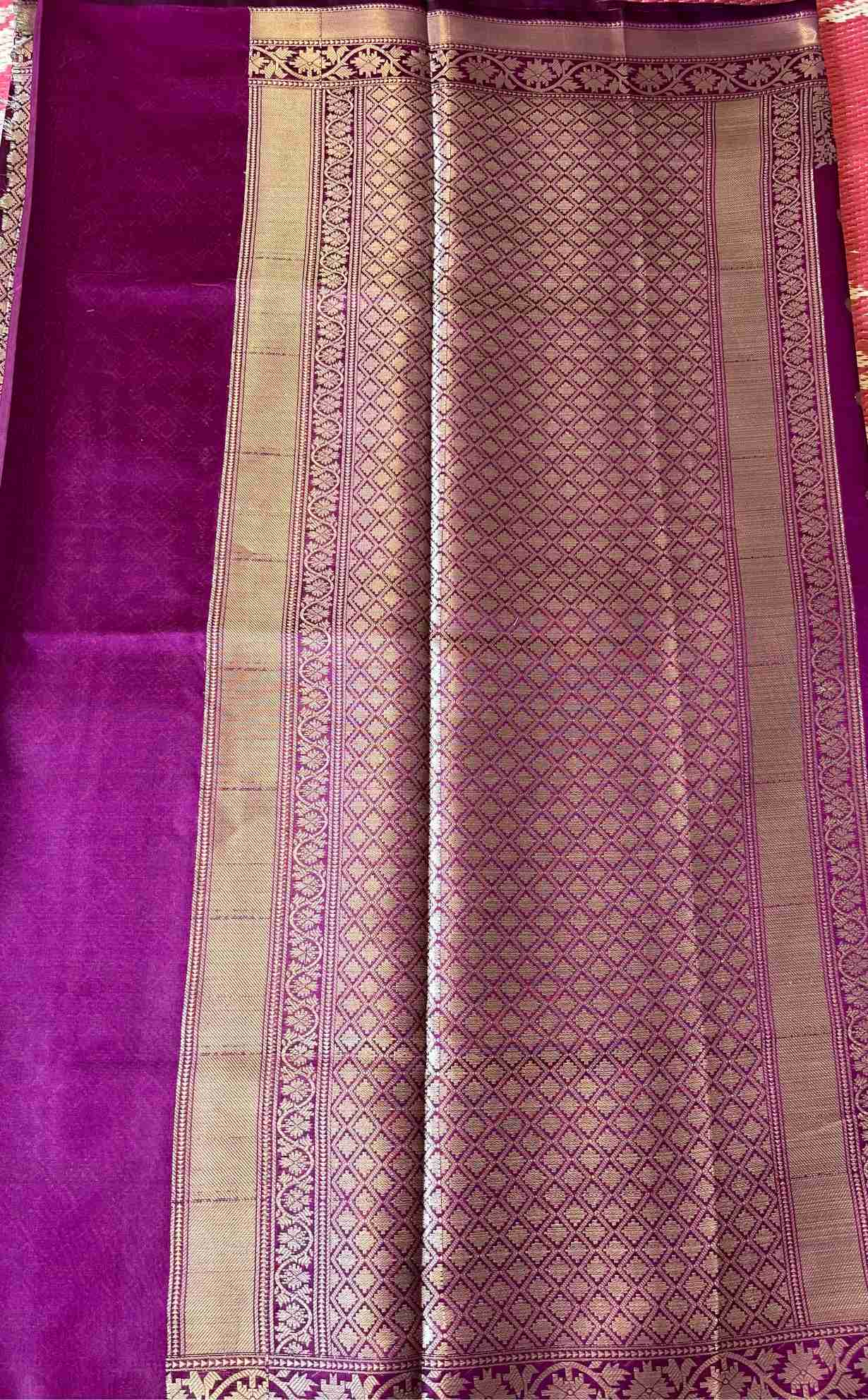 Banarasi Chanderi Silk Saree in Violet with Buti Zari Work