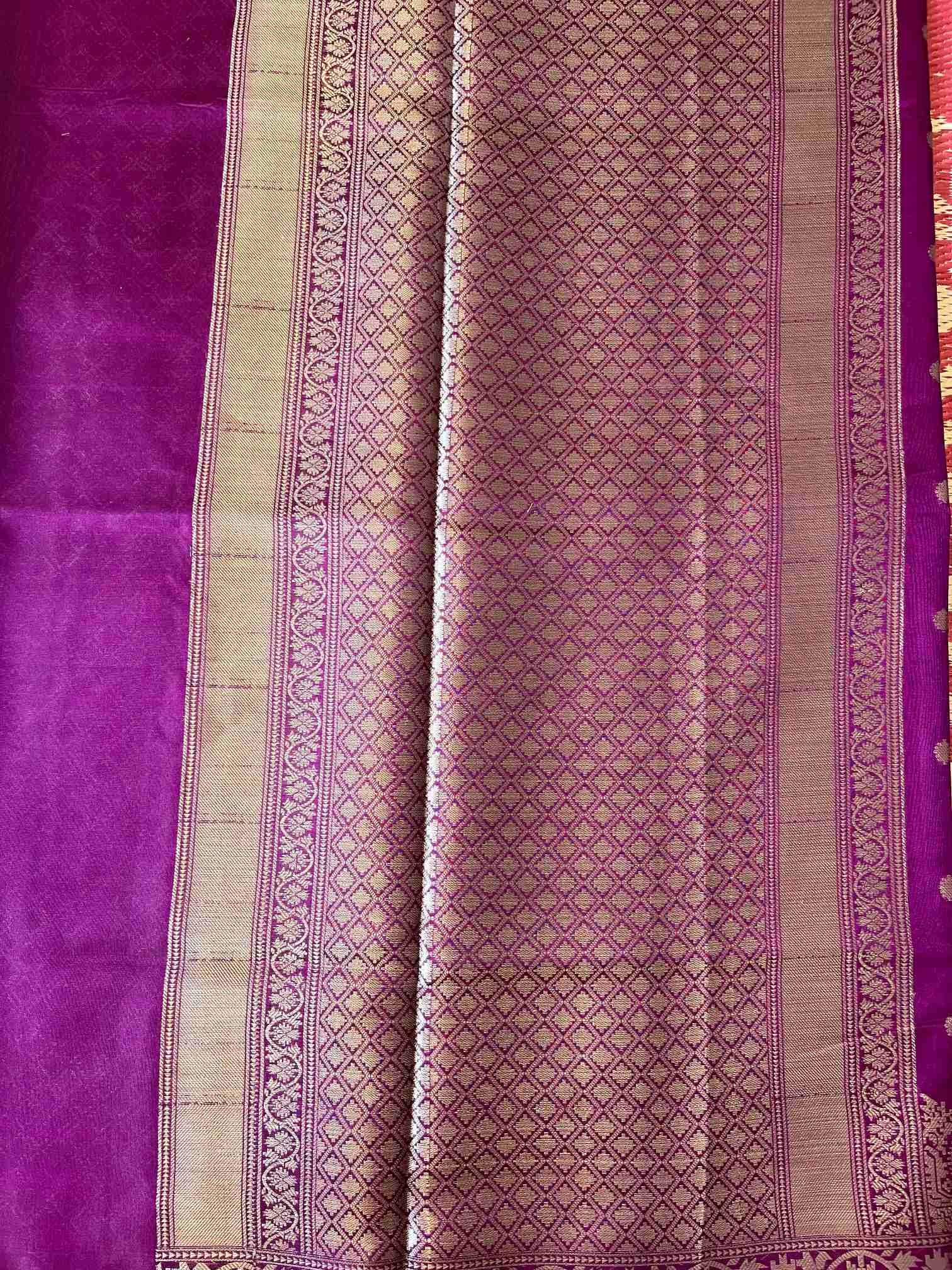 Banarasi Chanderi Silk Saree in Violet with Buti Zari Work