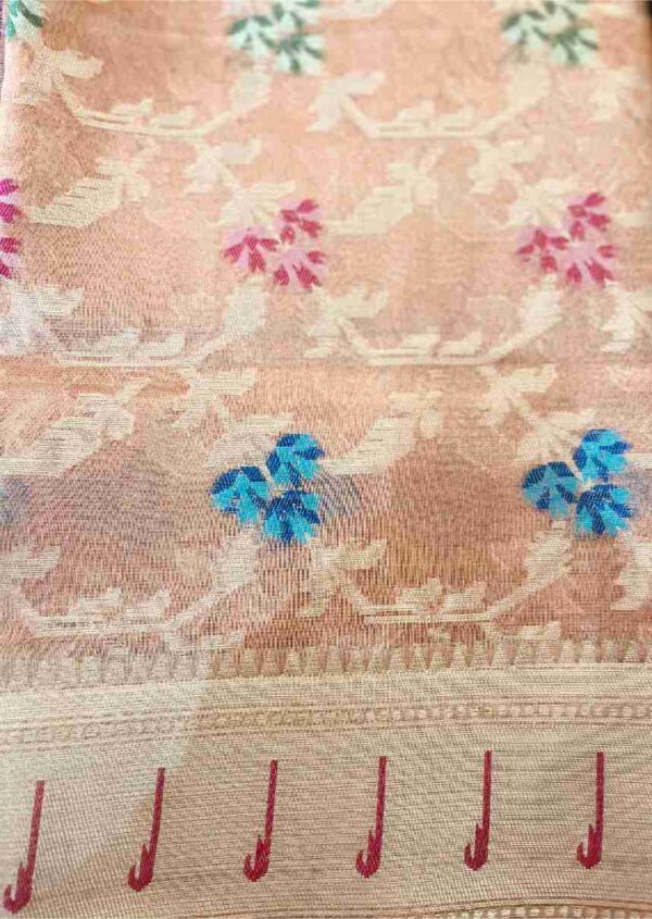 Tissue Silk Saree in Peach with Floral Buti Motifs