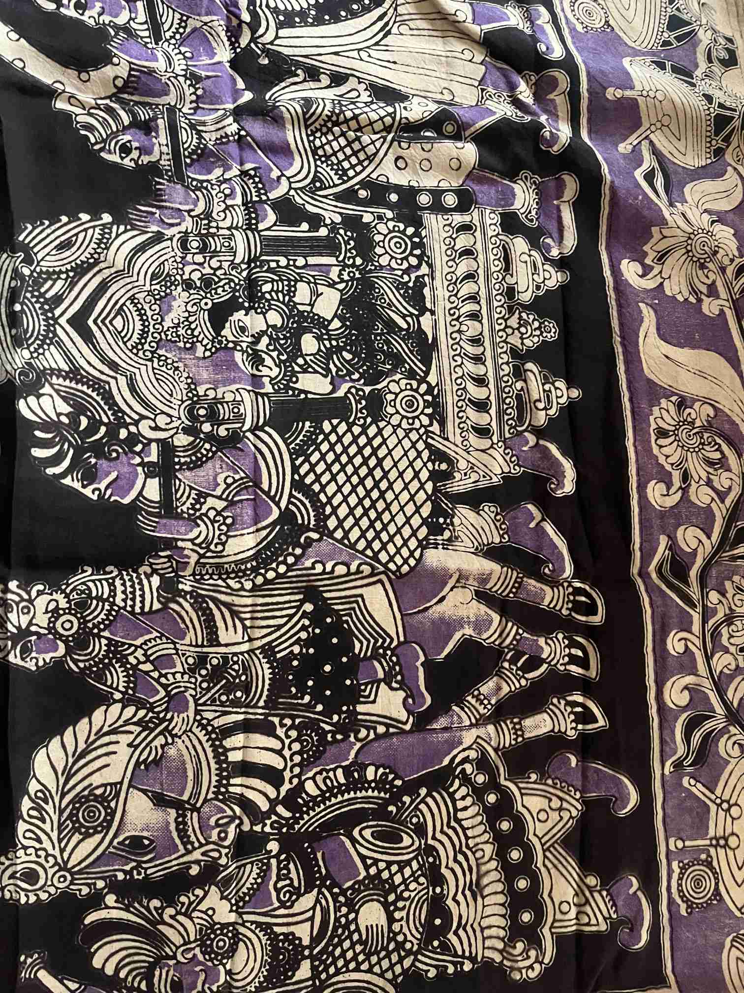 Kalamkari Silk Saree in Off White with Mythological Floral Motifs