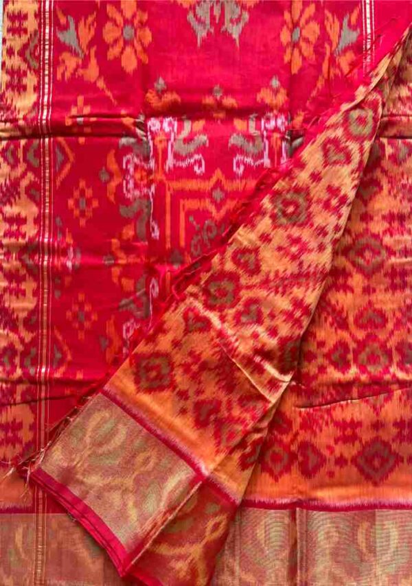 Pochampally Ikkat SICO Saree in Rani Red with Phul-Chakra Motifs