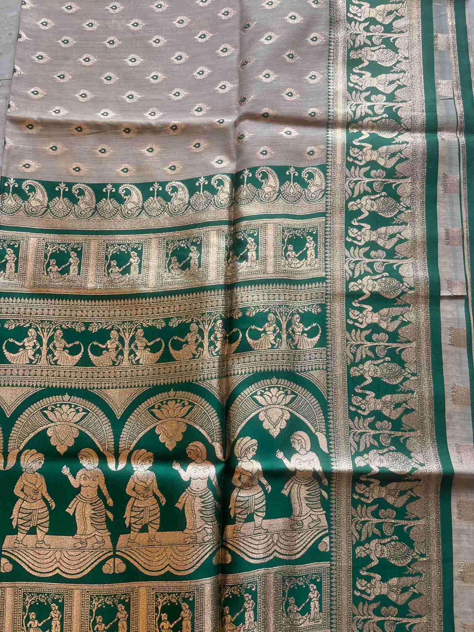 Banarasi Tissue Silk Saree in Off-White with Temple Zari Motifs