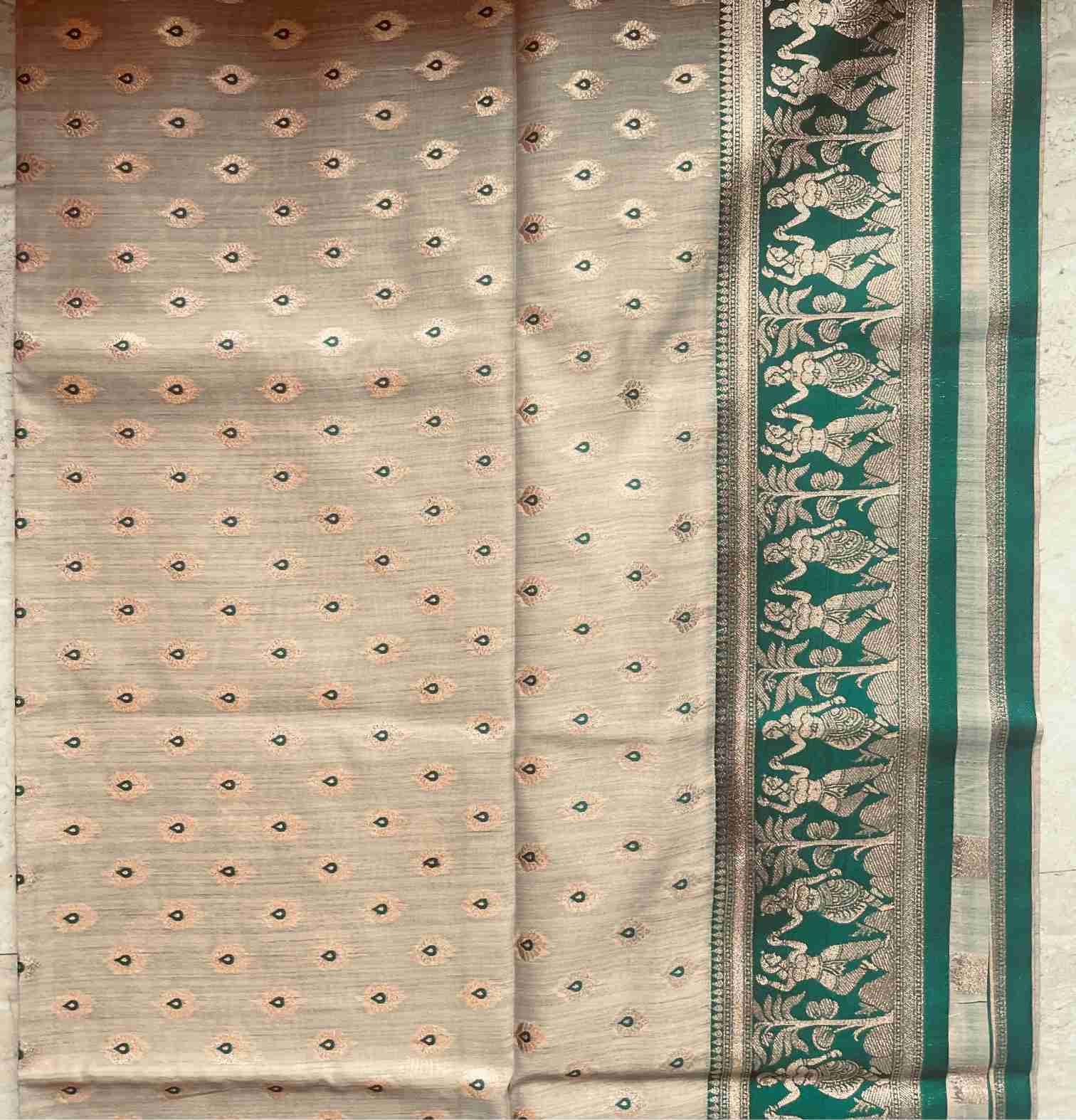 Banarasi Tissue Silk Saree in Off-White with Temple Zari Motifs