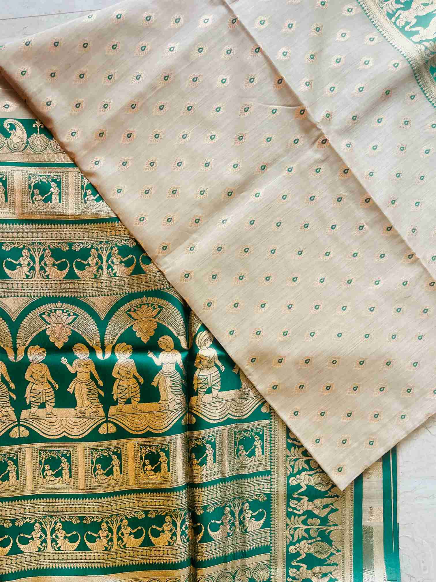 Banarasi Tissue Silk Saree in Off-White with Temple Zari Motifs