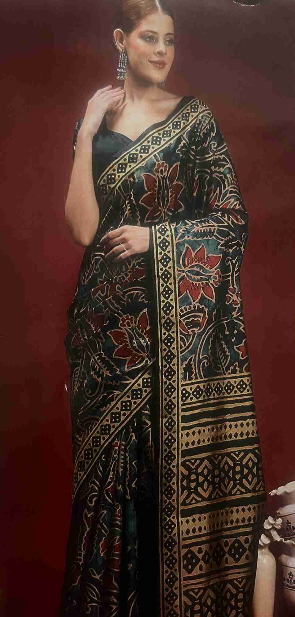 Ajrakh Printed Saree with Heritage Borders