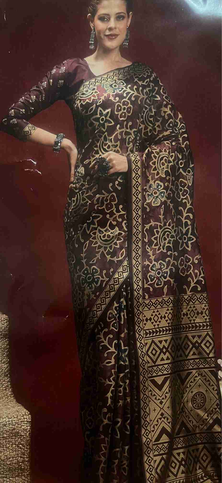 Ajrakh Printed Saree with Heritage Borders