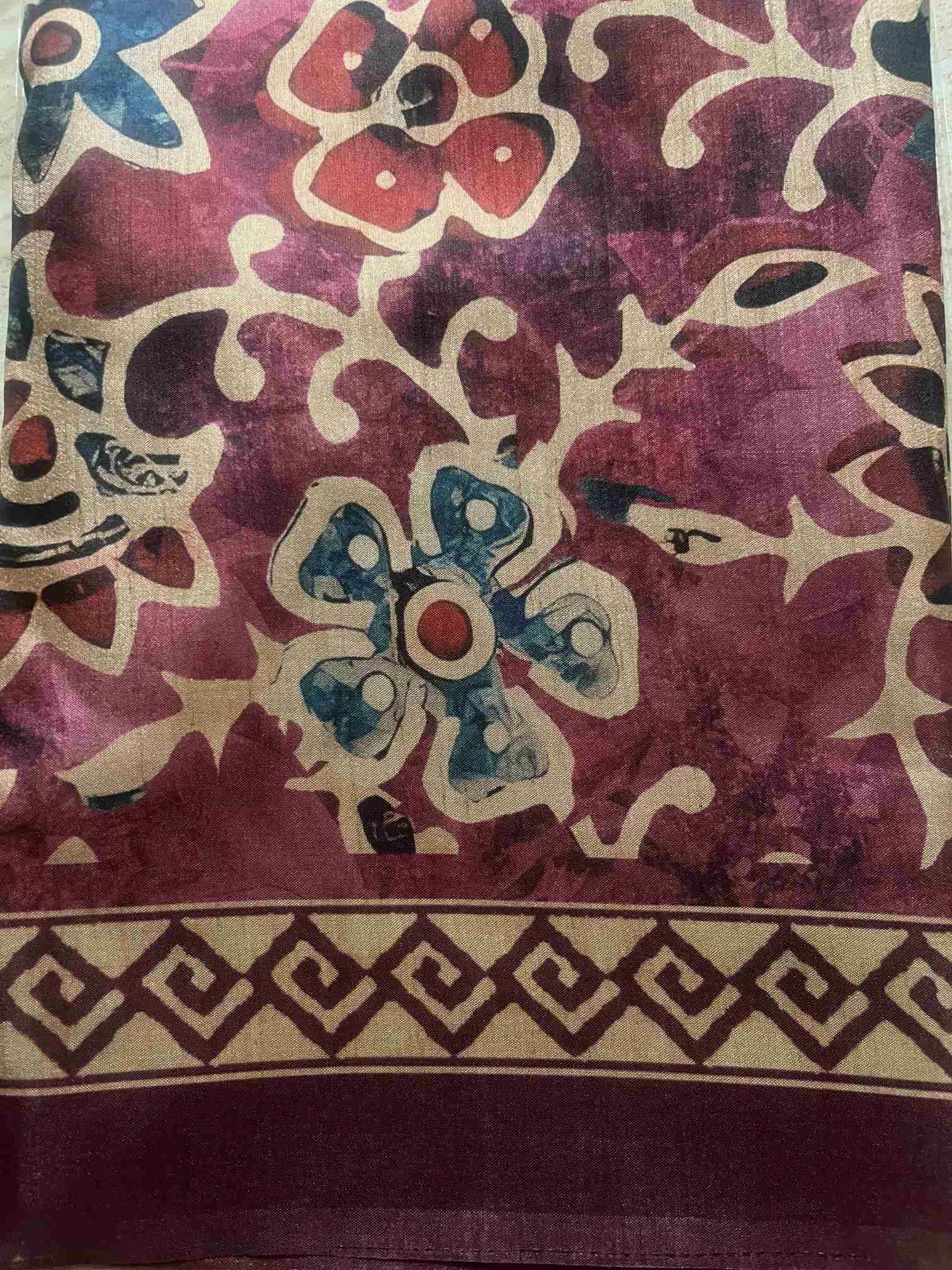 Ajrakh Printed Saree with Heritage Borders