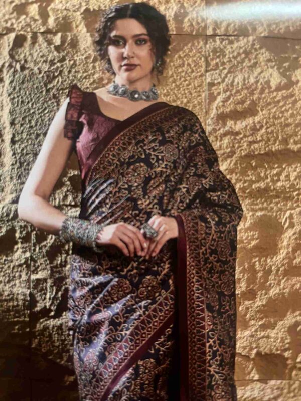 Ajrakh Printed Saree with Heritage Borders