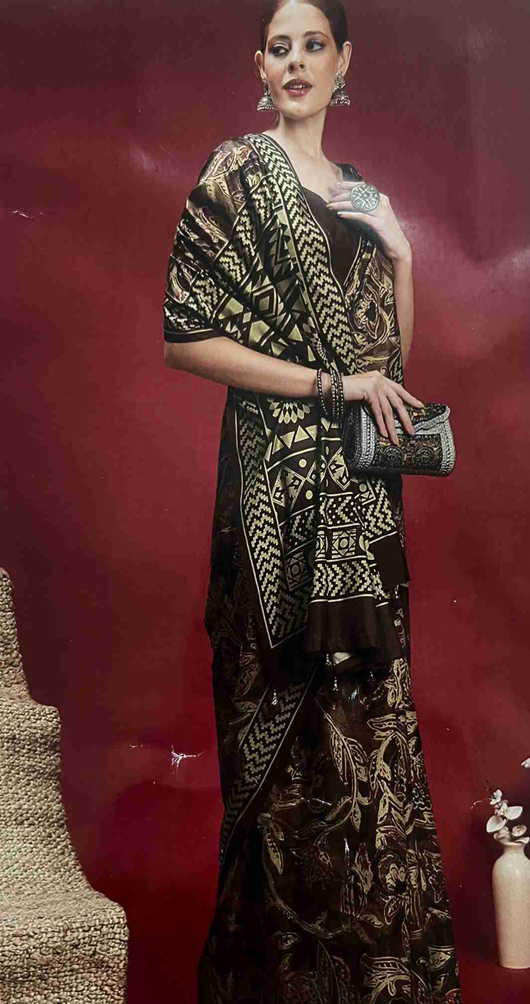 Ajrakh Printed Saree with Heritage Borders