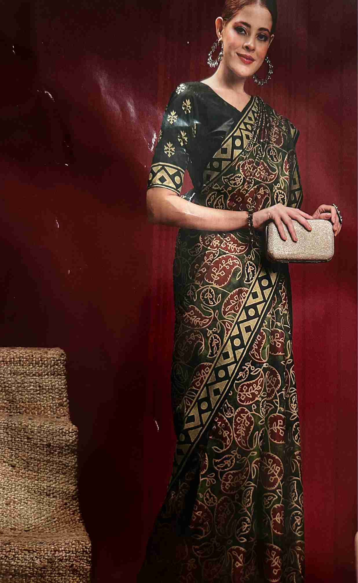 Ajrakh Printed Saree with Heritage Borders