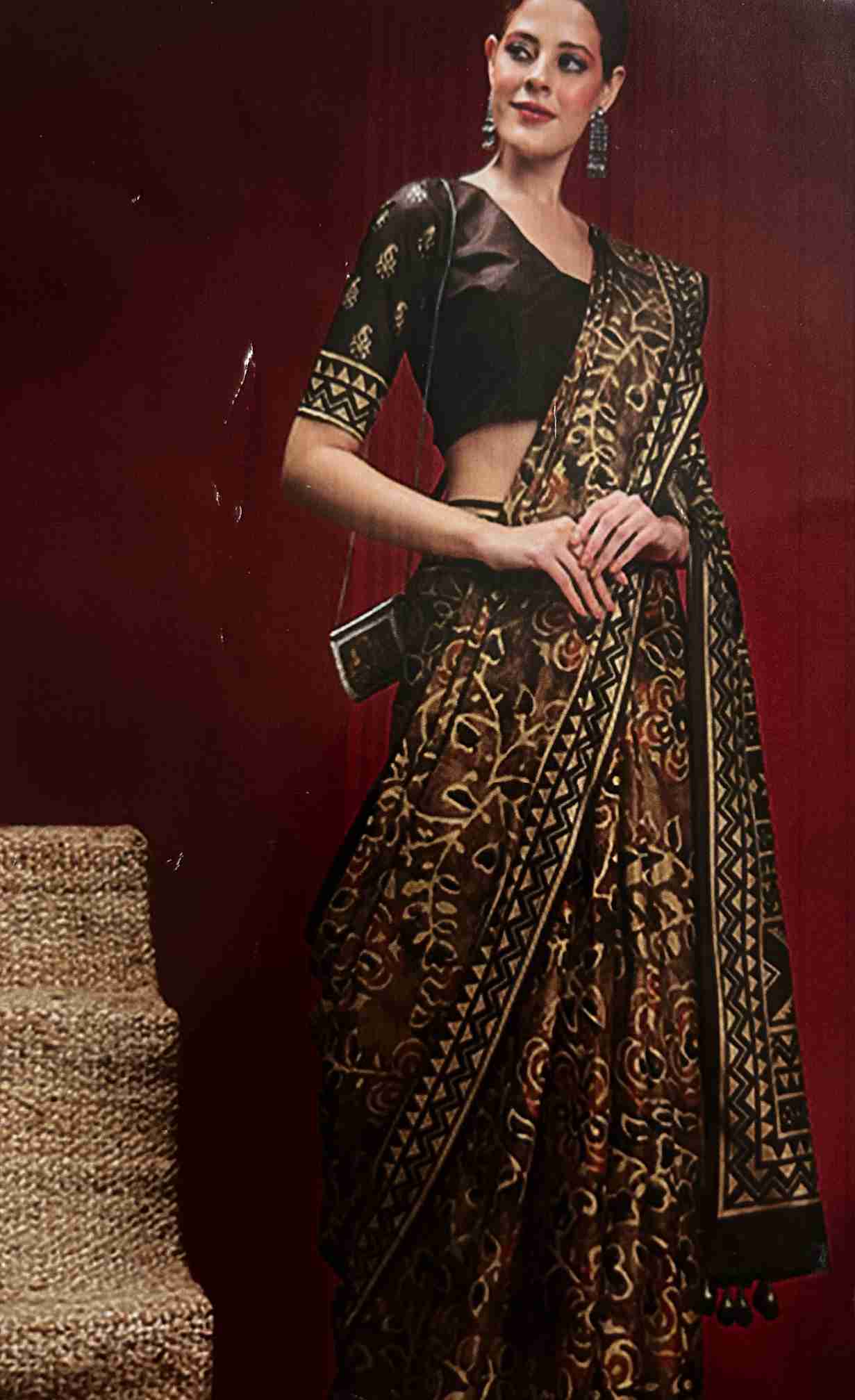 Ajrakh Printed Saree with Heritage Borders