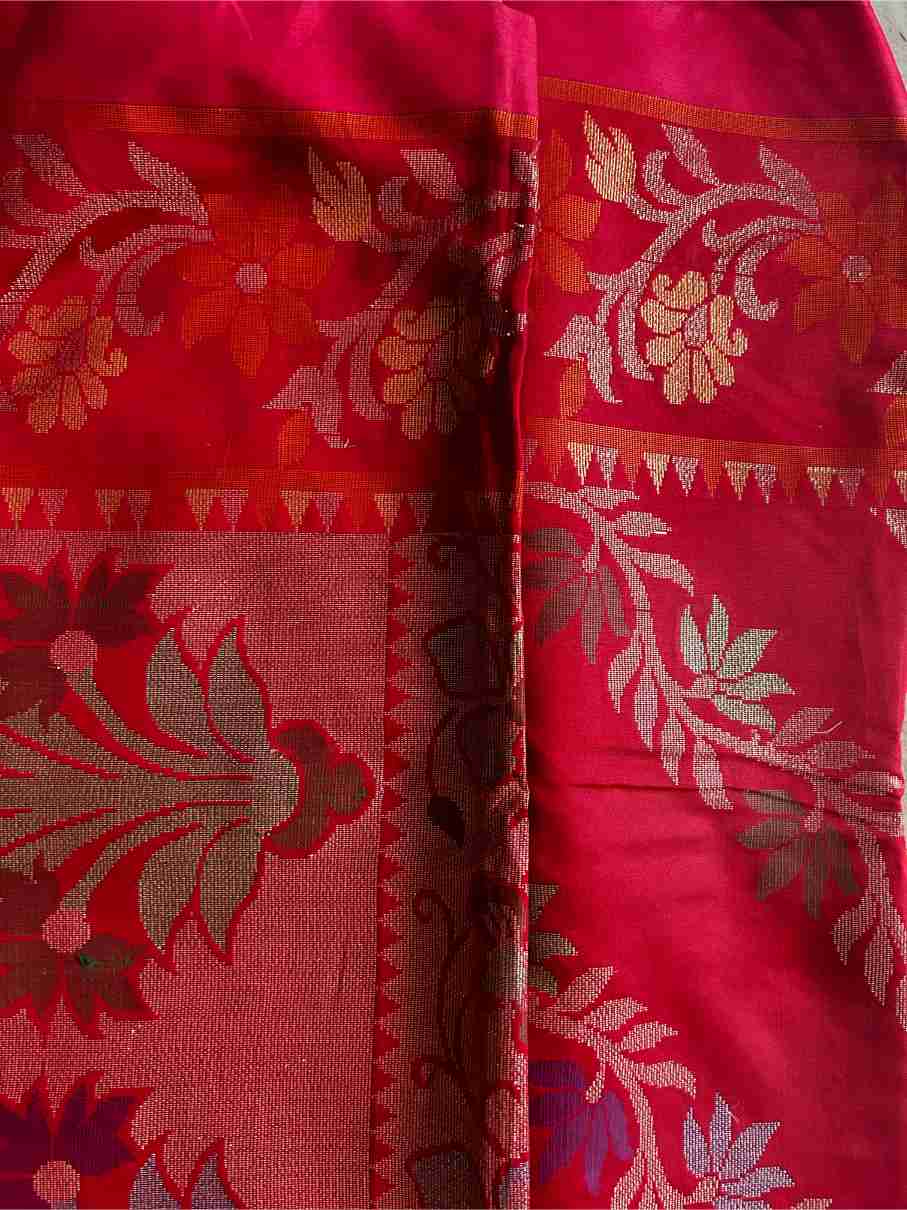 Soft Silk Jamdani Saree in Red