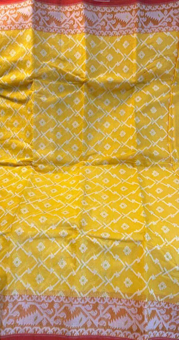 Cotton Jamdani Saree in Yellow