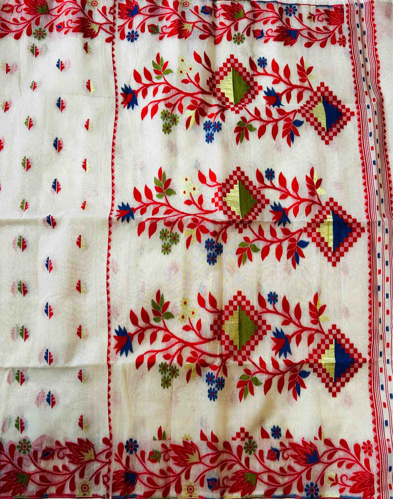 Cotton Jamdani Saree in White