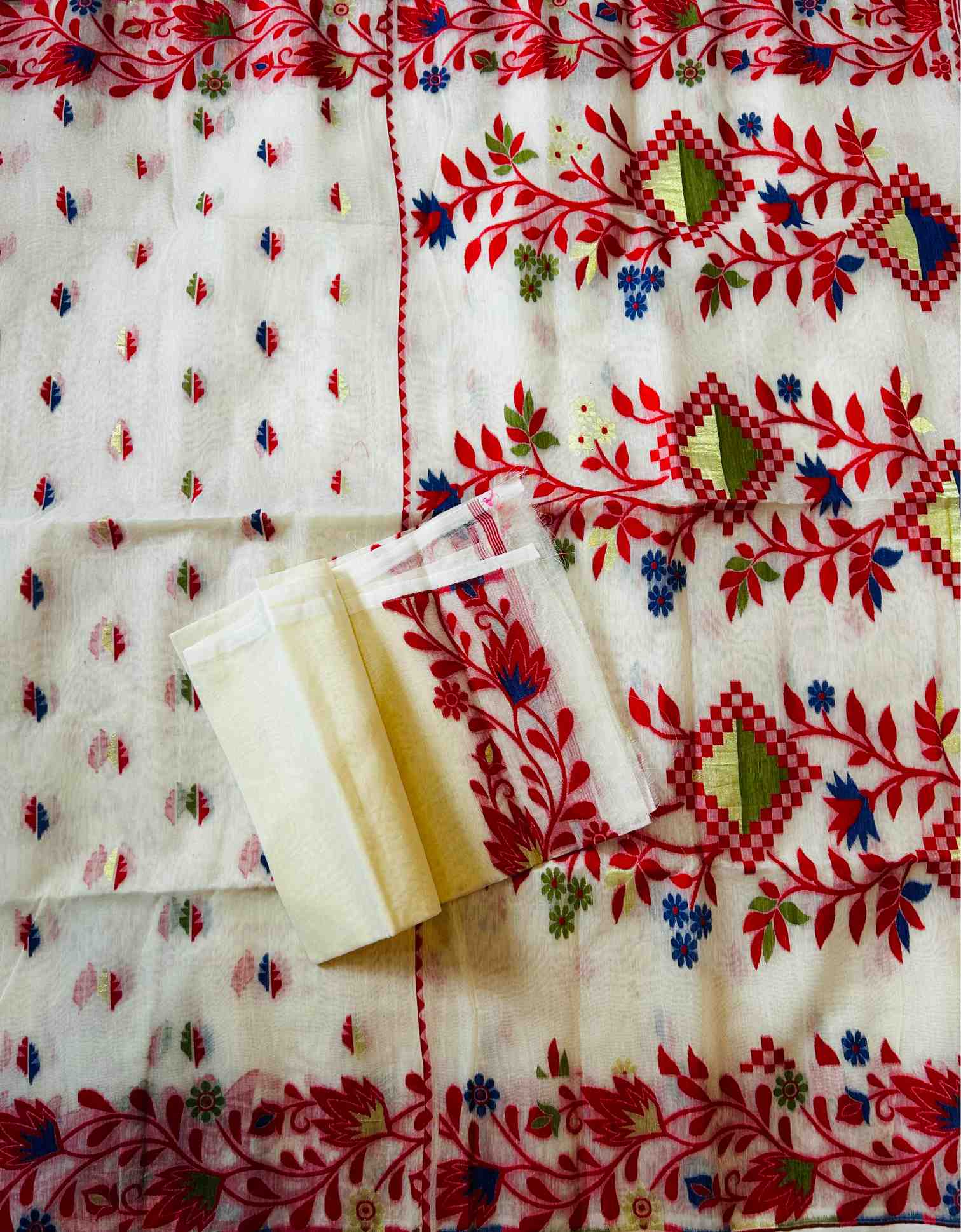 Cotton Jamdani Saree in White
