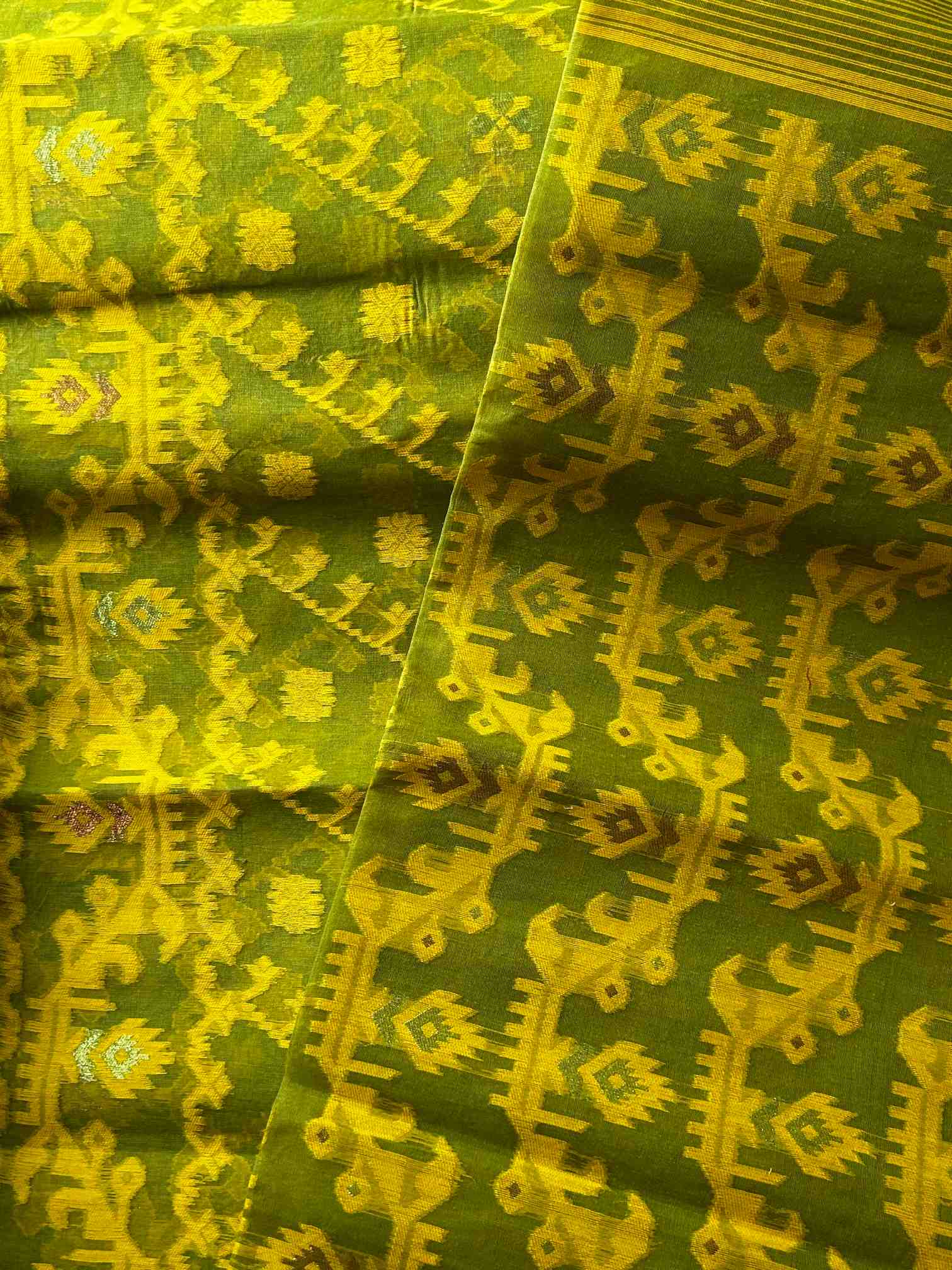 Cotton Jamdani Saree in Green