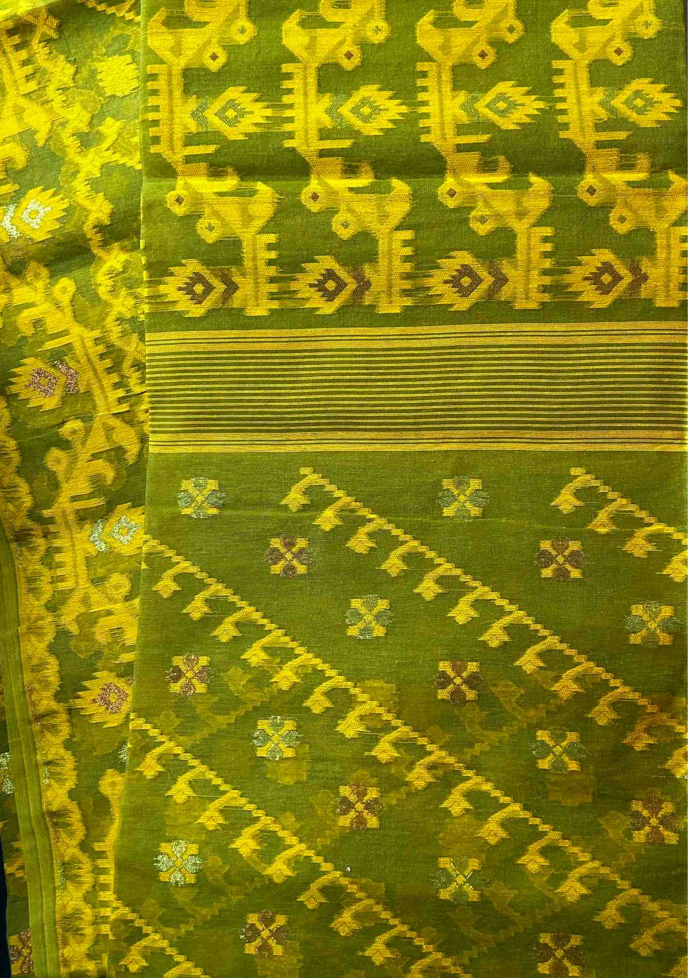 Cotton Jamdani Saree in Green