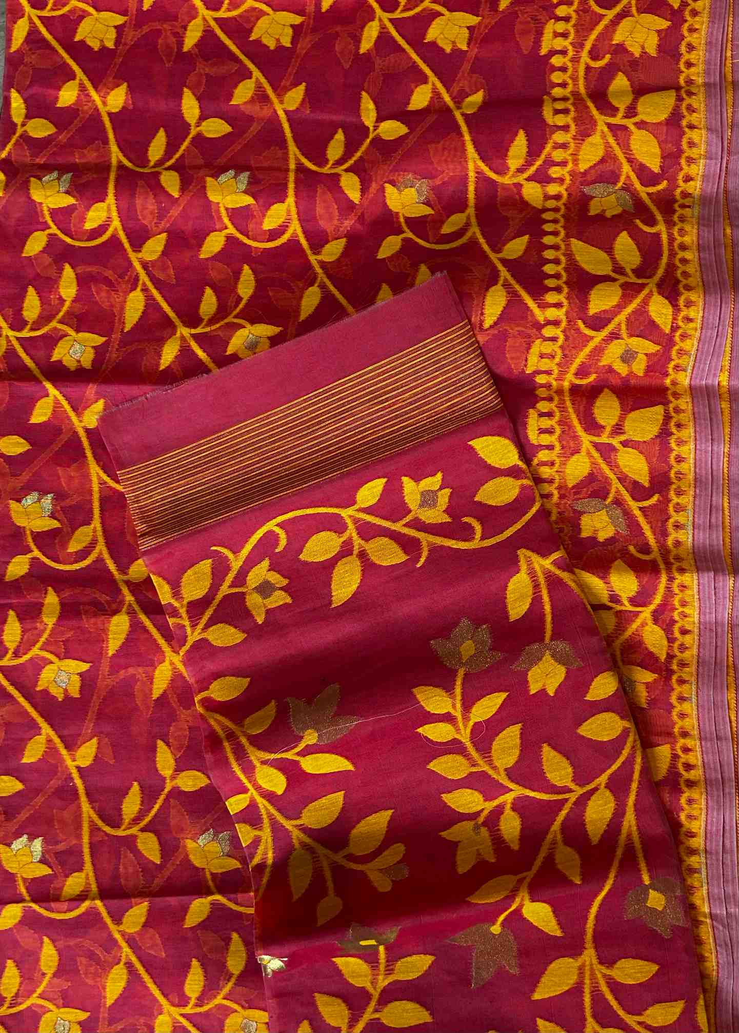 Cotton Jamdani Saree in Maroon