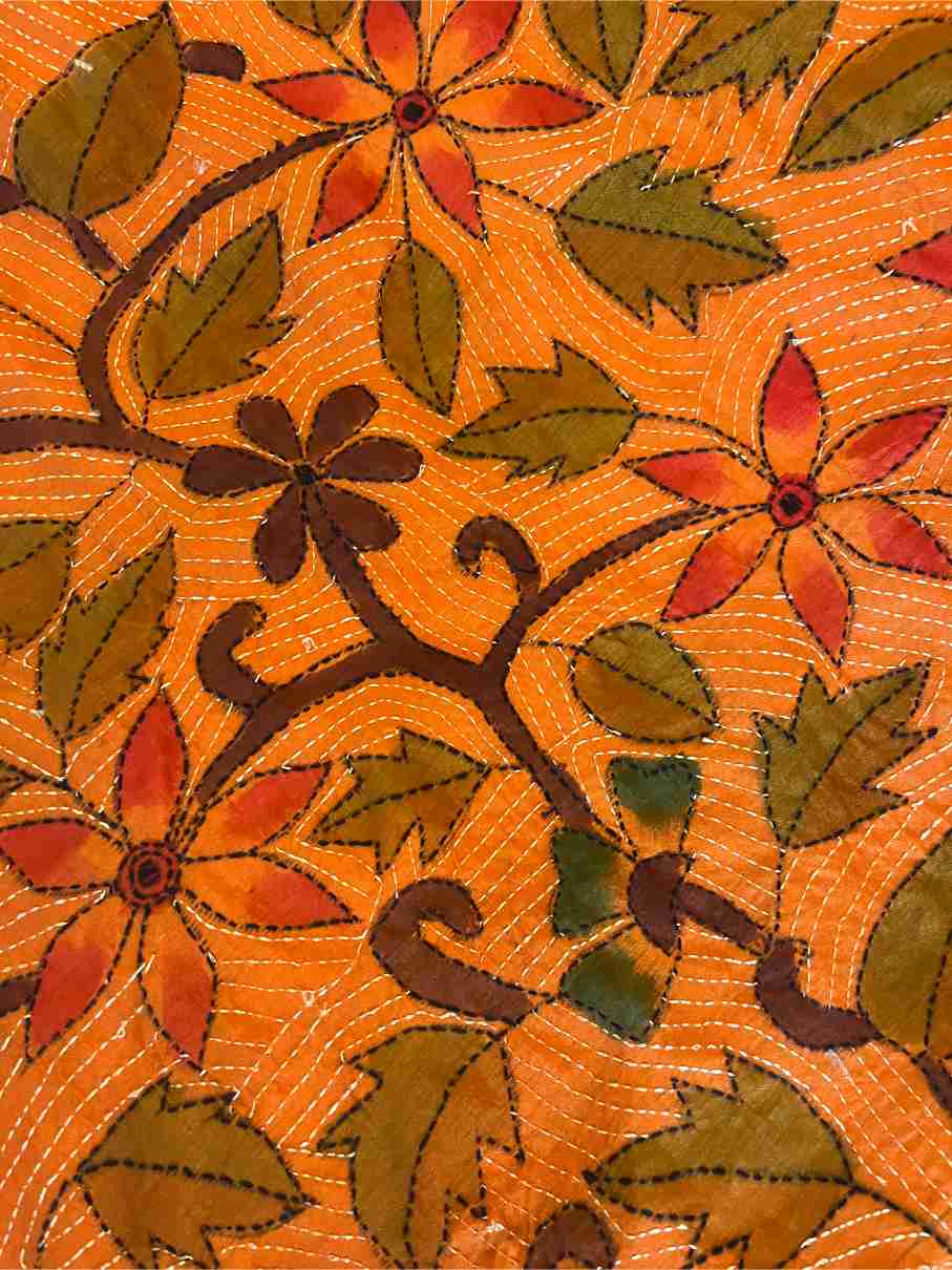 Kantha Stitch Saree in Yellow with Handwork