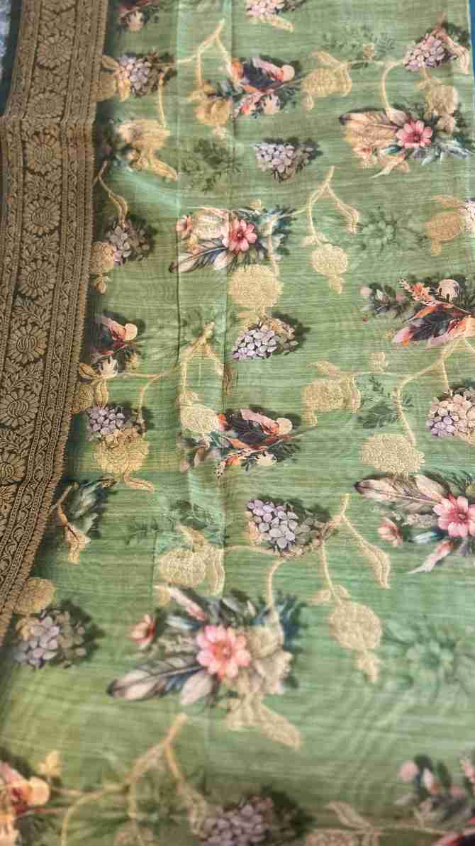 Organza Saree in Mint Green with Floral Print