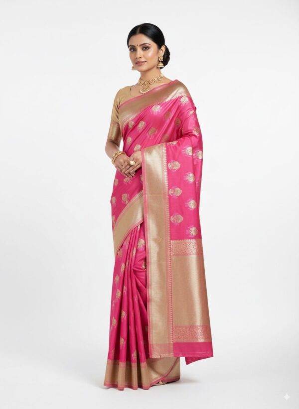 Banarasi Mashroo Silk Saree in Pink with Boota Zari Work