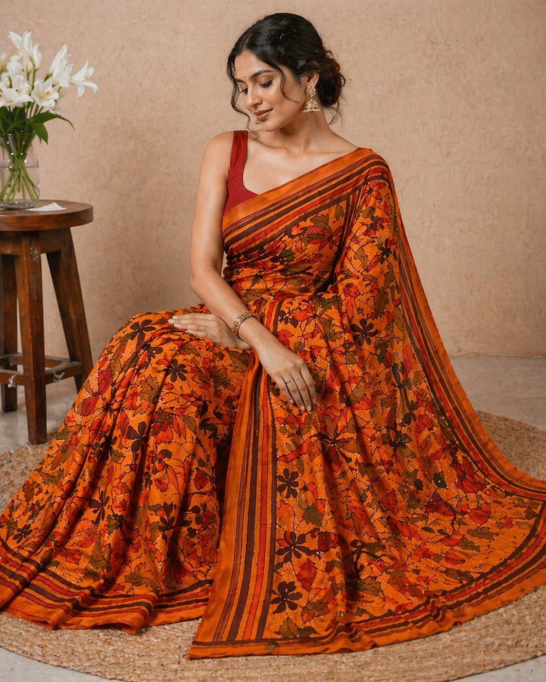 Kantha Stitch Saree in Yellow with Handwork