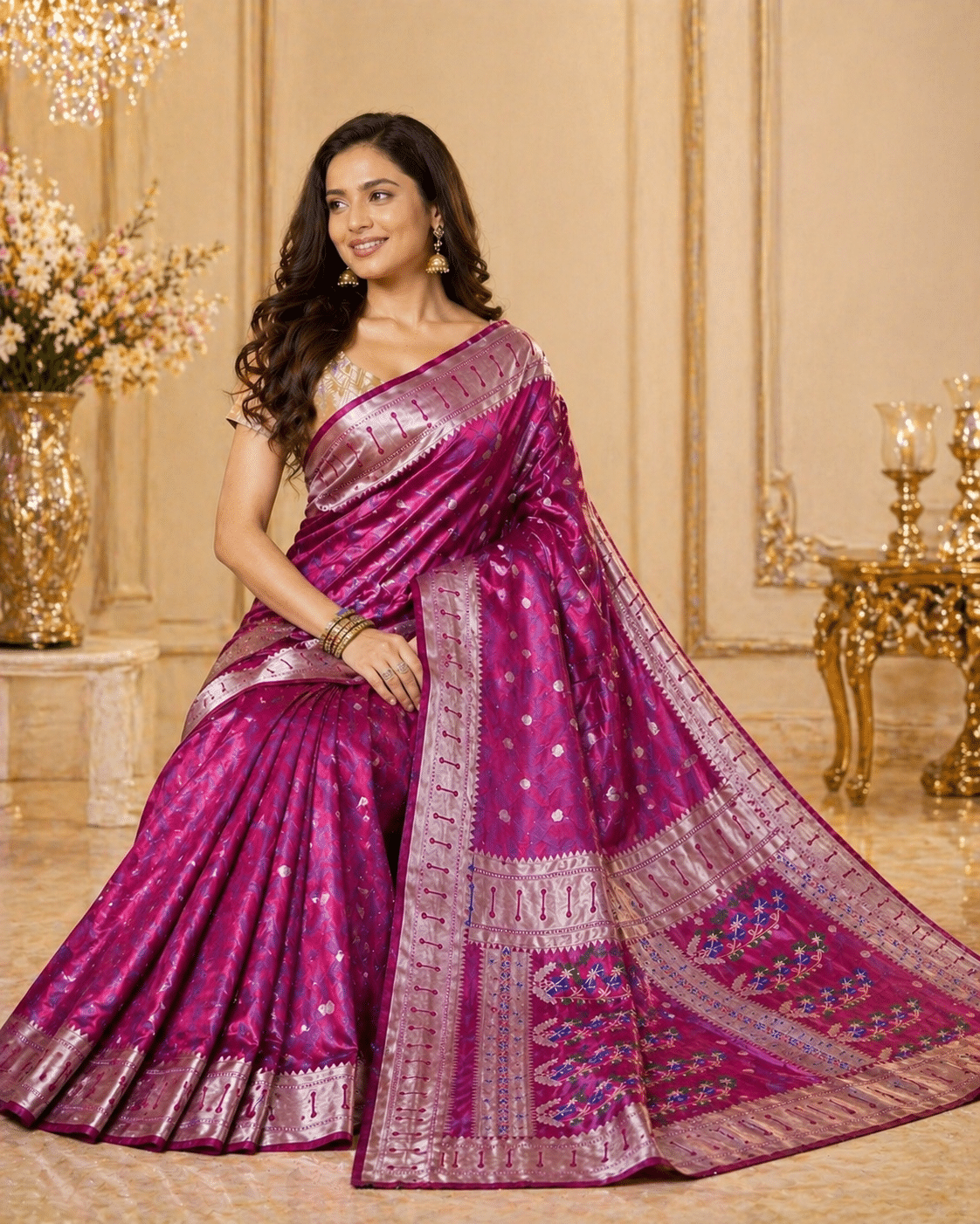 Tissue Silk Saree with Floral Buti Accents