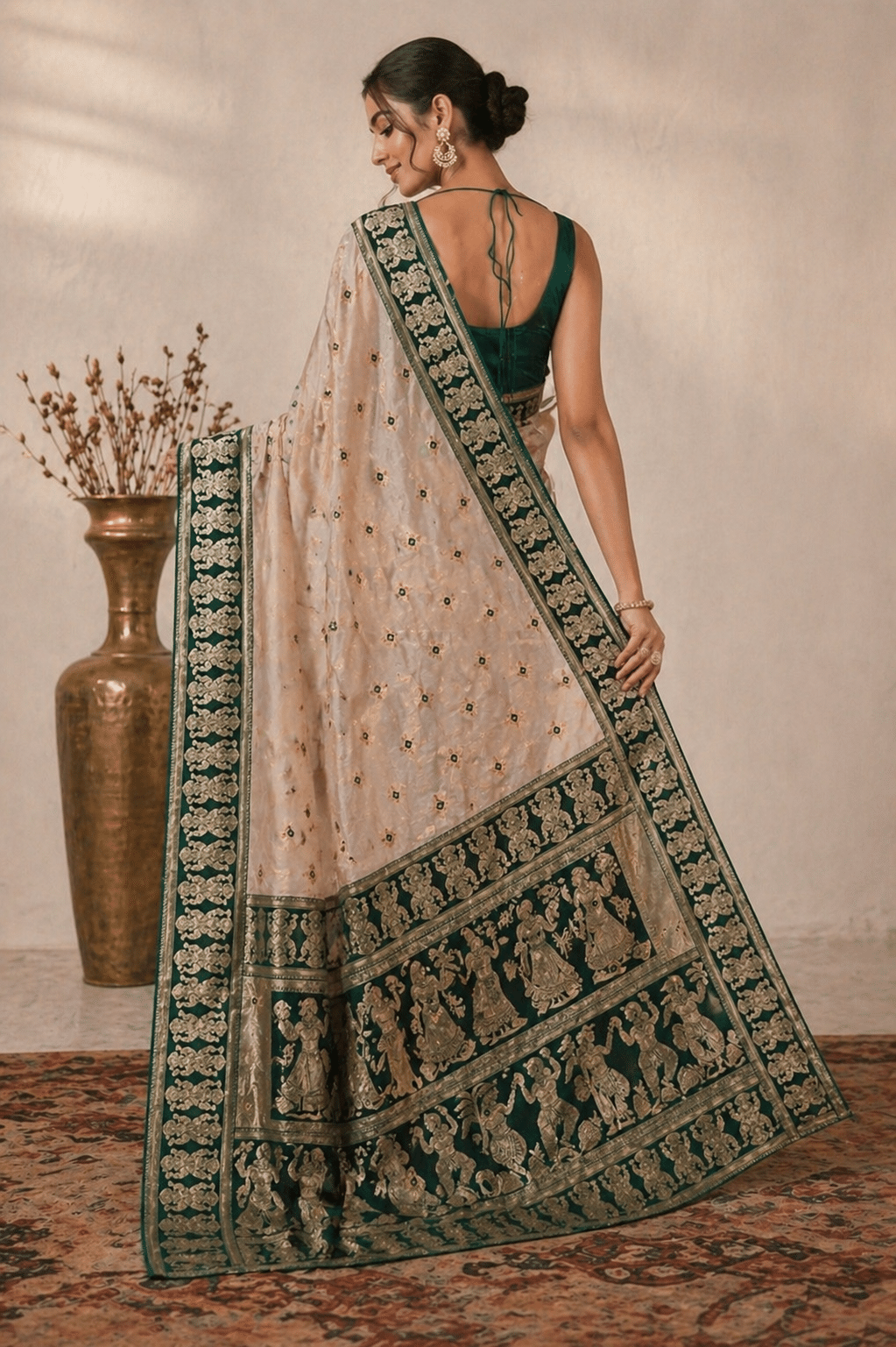 Banarasi Tissue Silk Saree in Off-White with Temple Zari Motifs
