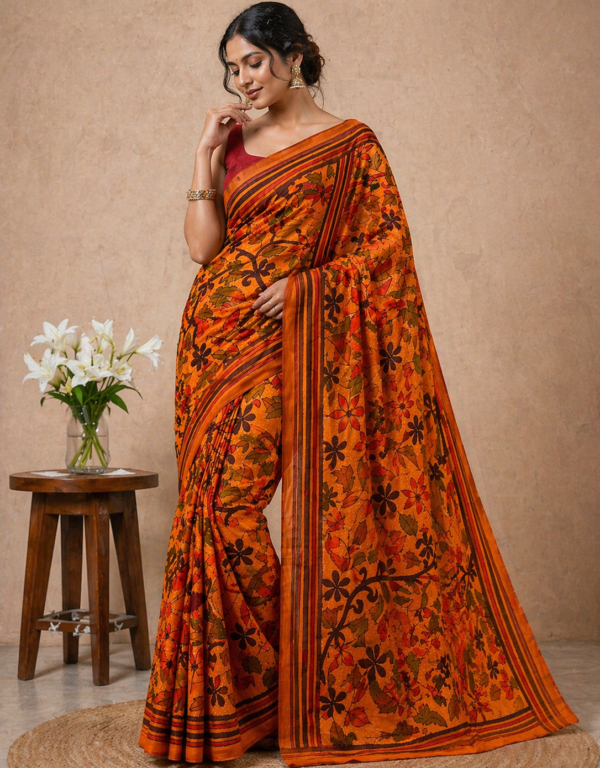 Kantha Stitch Saree in Yellow with Handwork