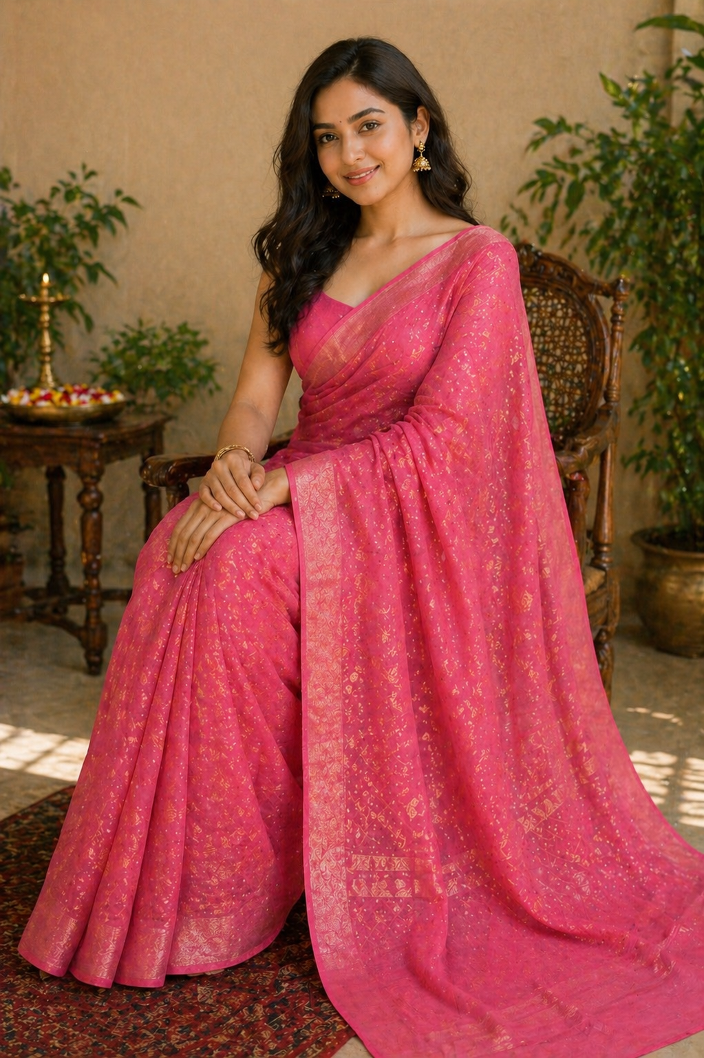 Cotton Jamdani Saree in Pink