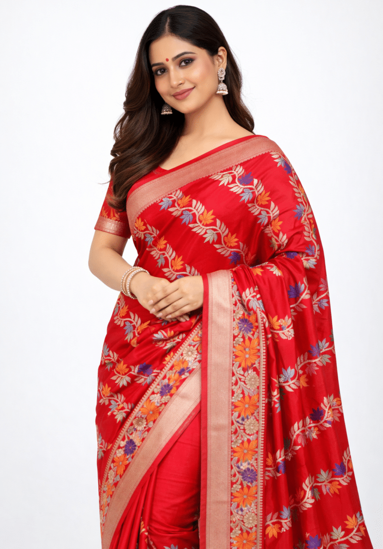 Soft Silk Jamdani Saree in Red