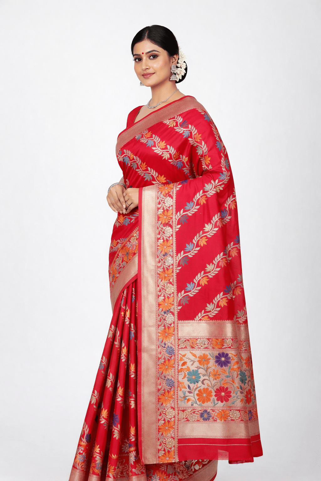 Soft Silk Jamdani Saree in Red