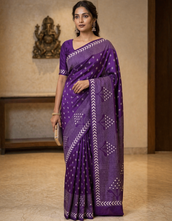 Kantha Stitch Saree in Royal Purple with Handcrafted Detailing