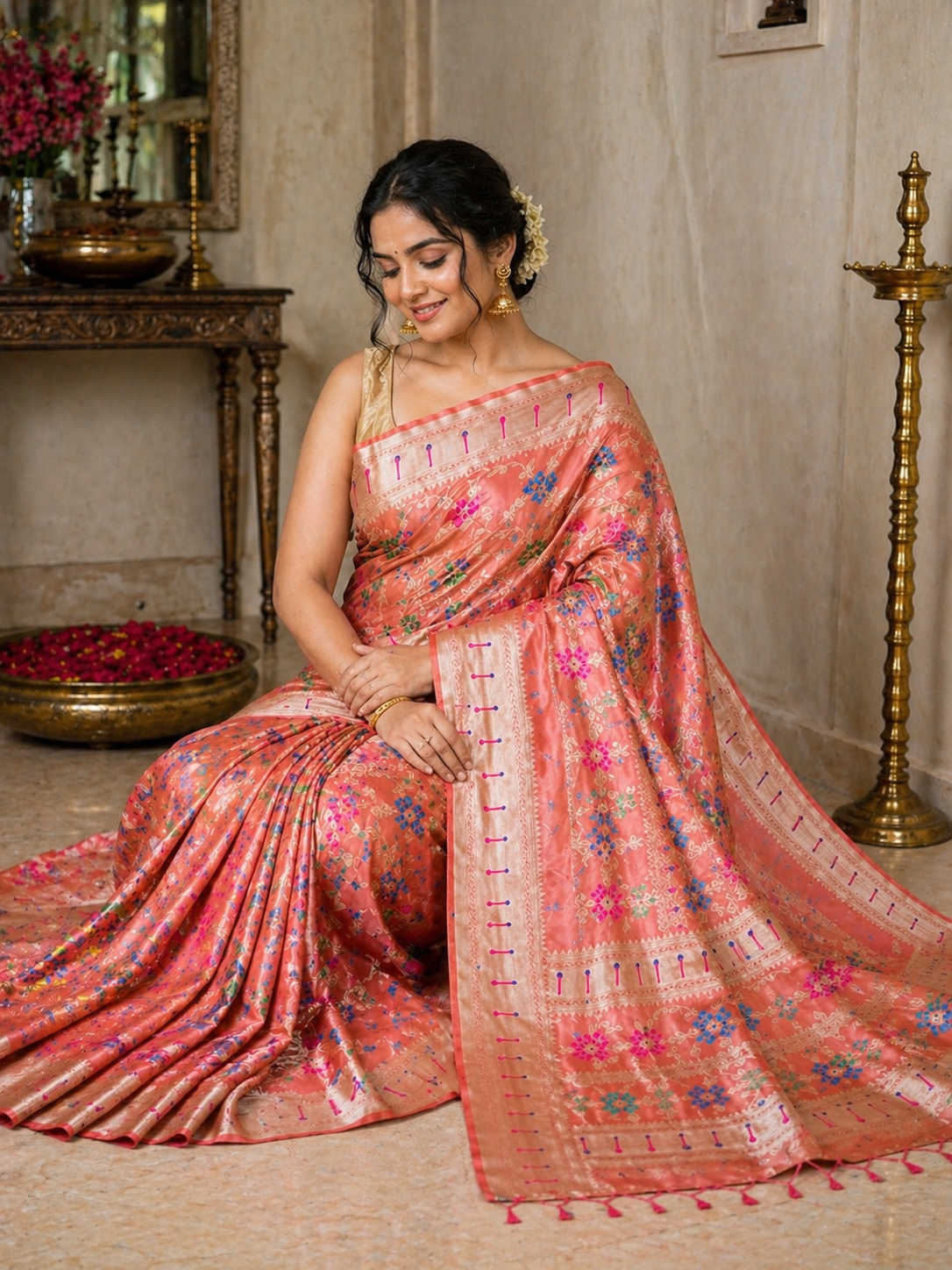 Tissue Silk Saree with Floral Buti Accents