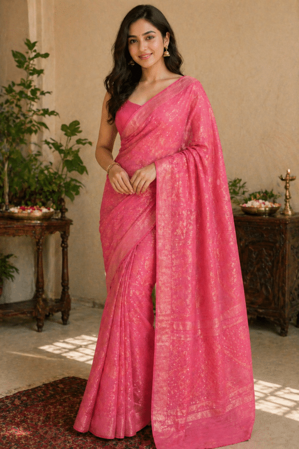 Cotton Jamdani Saree in Pink