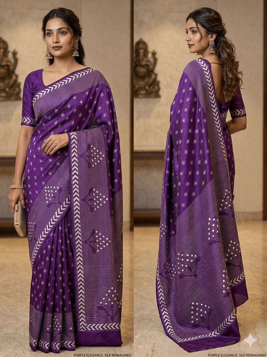Kantha Stitch Saree in Royal Purple with Handcrafted Detailing