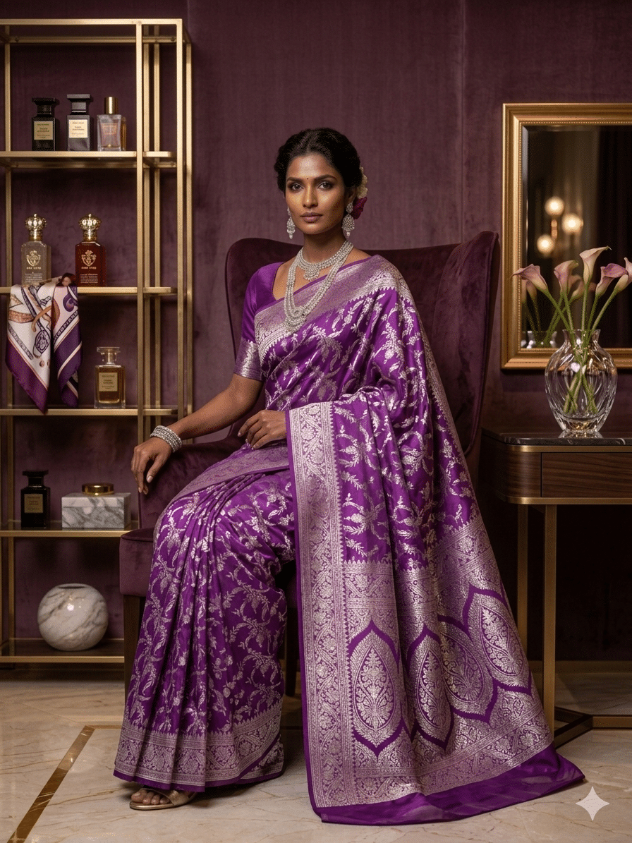 Banarasi Katan Silk Saree in Purple with Zari Work