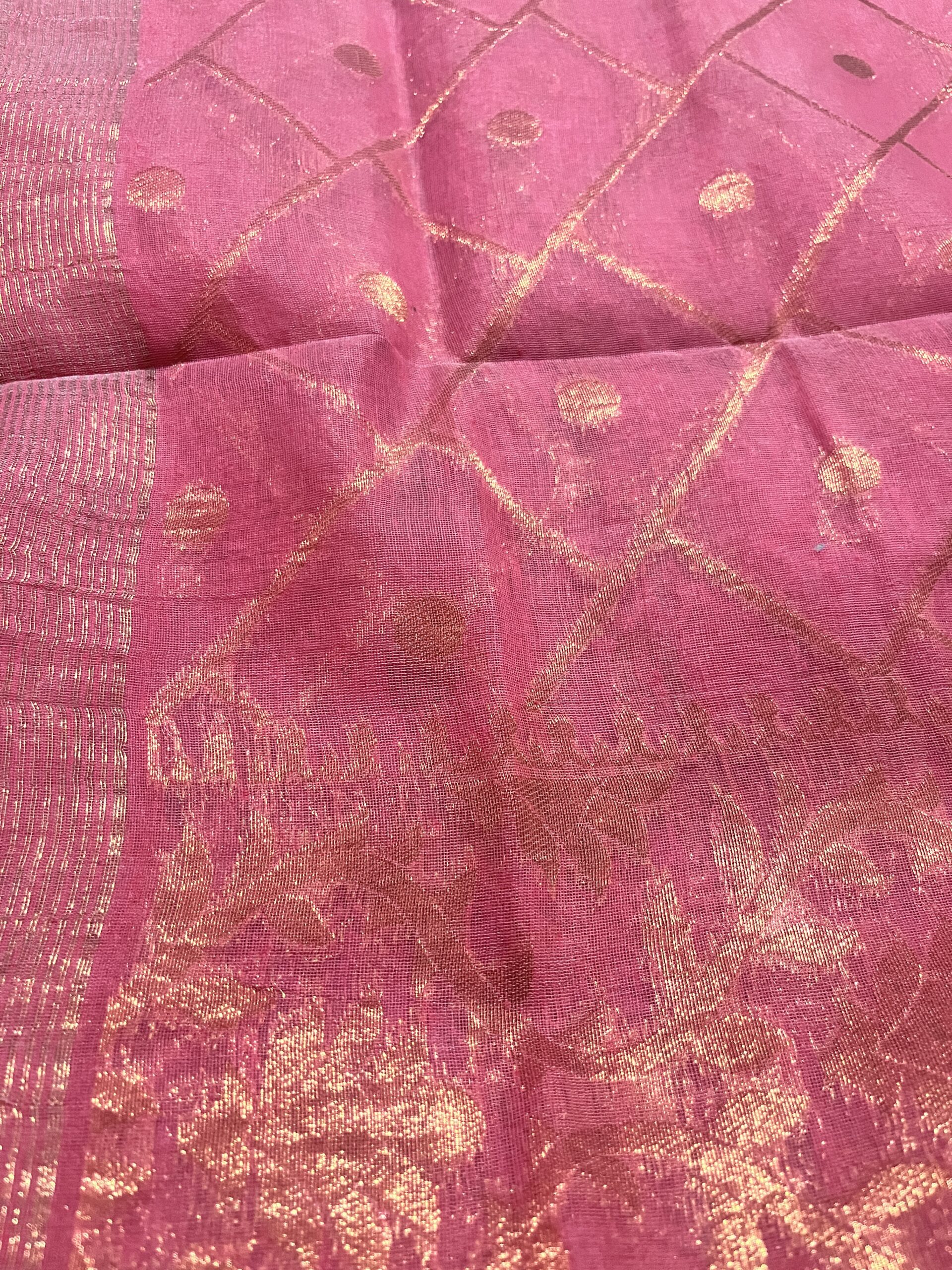 Cotton Jamdani Saree in Pink