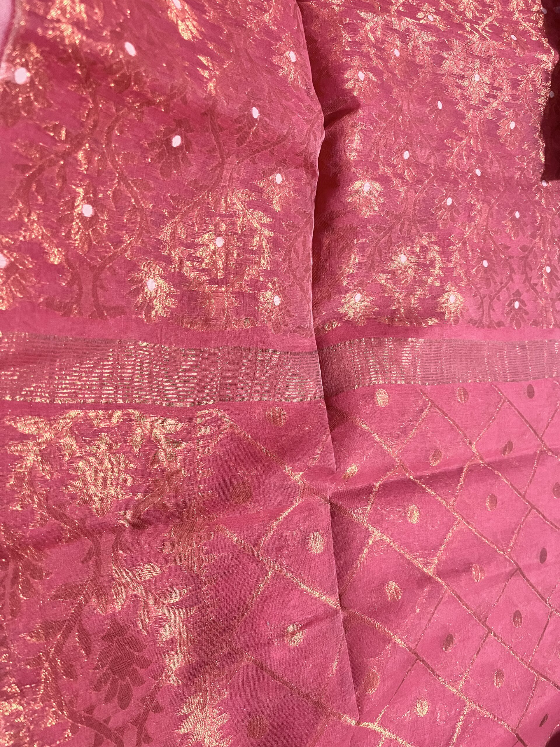 Cotton Jamdani Saree in Pink