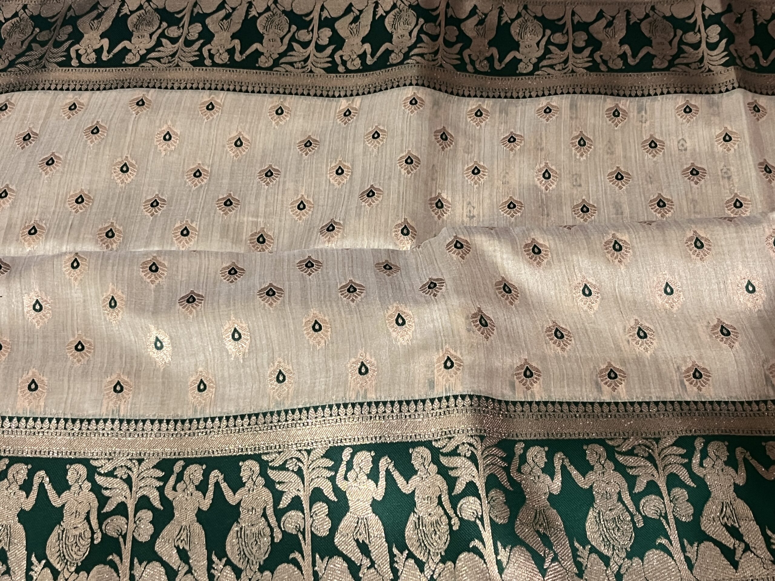 Banarasi Tissue Silk Saree in Off-White with Temple Zari Motifs