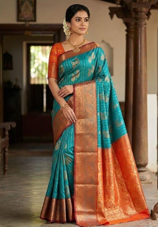 Kanjivaram Jacquard Silk Saree with Woven Zari Pattern