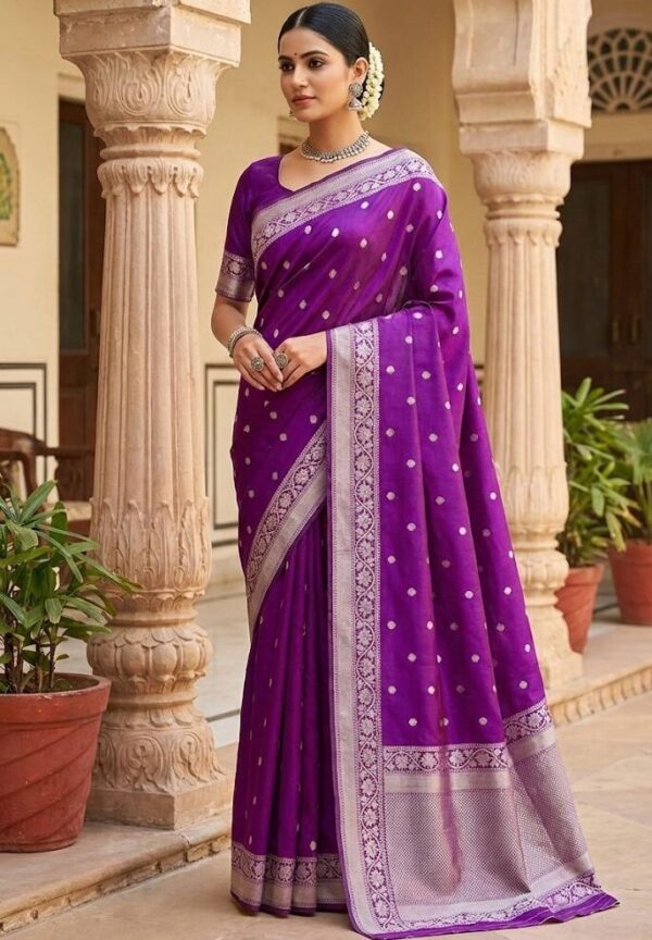 Banarasi Chanderi Silk Saree in Violet with Buti Zari Work