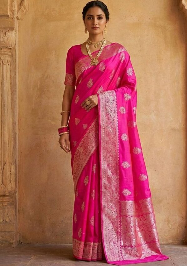 Banarasi Katan Silk Saree in Rani with Boota Zari Work