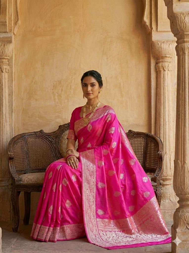 Banarasi Katan Silk Saree in Rani with Boota Zari Work