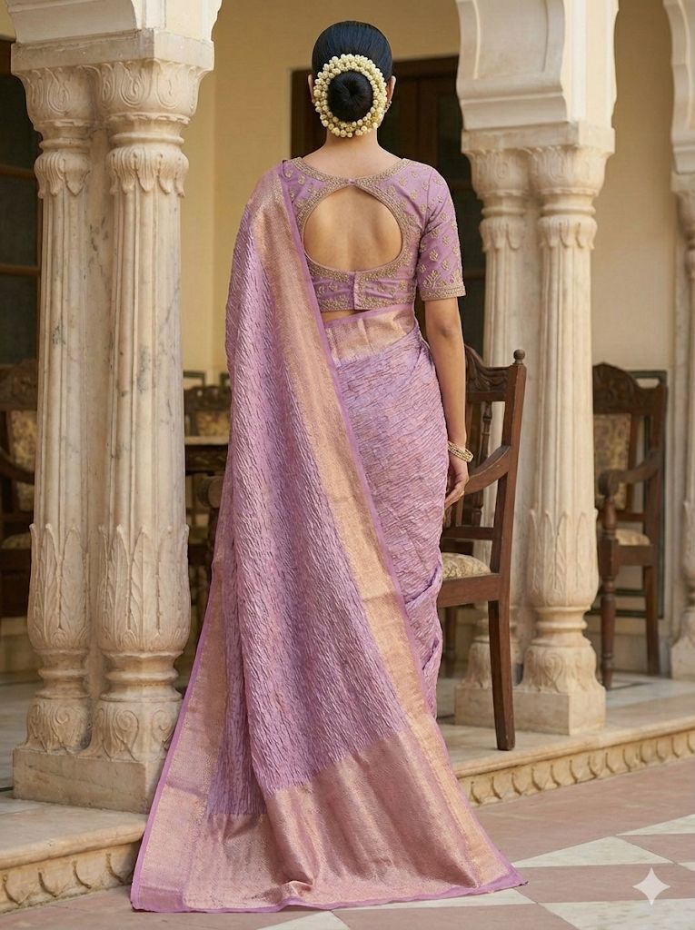Banarasi Crush Tissue Saree in Pink with Zari Work